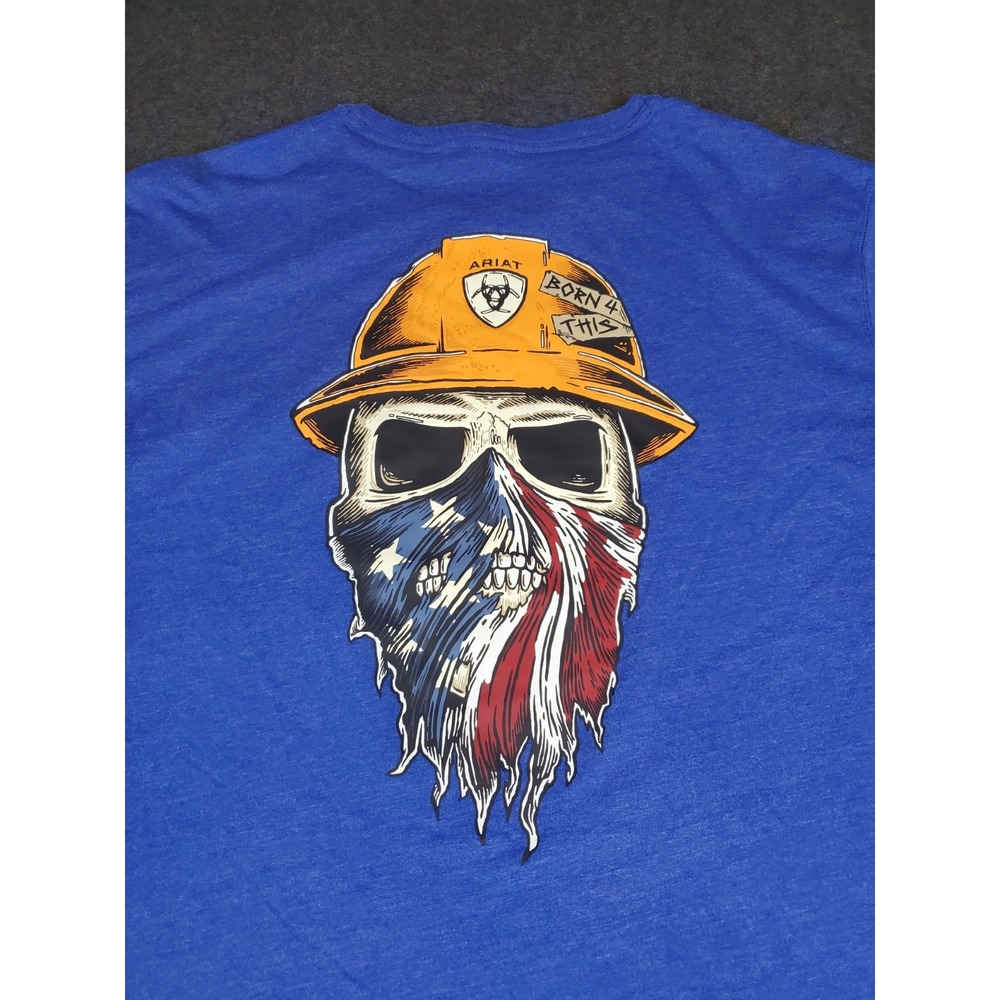 Ariat Rebar Men Workman Born For This Blue Graphic Print T-Shirt Large USA Skull